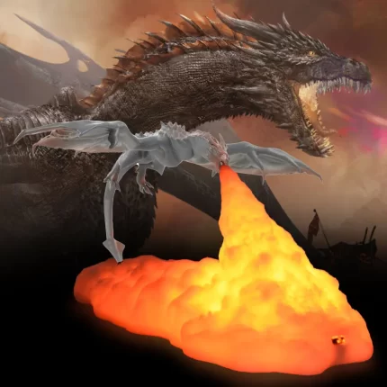 Rechargeable 3D Printed LED Night Light Fire Dragon Ice Dragon Flame Breath Lamp Bedside Lamp Creative Children Gift Room Decor