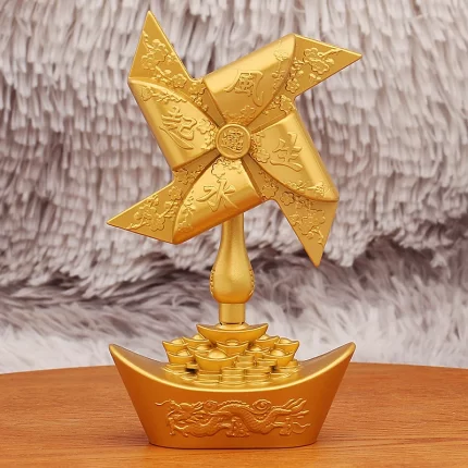 Sand Gold Color Wind Chime Dragon Phoenix Ingot Windmill Stress Relief Artifact Desktop Decoration Metal Craft